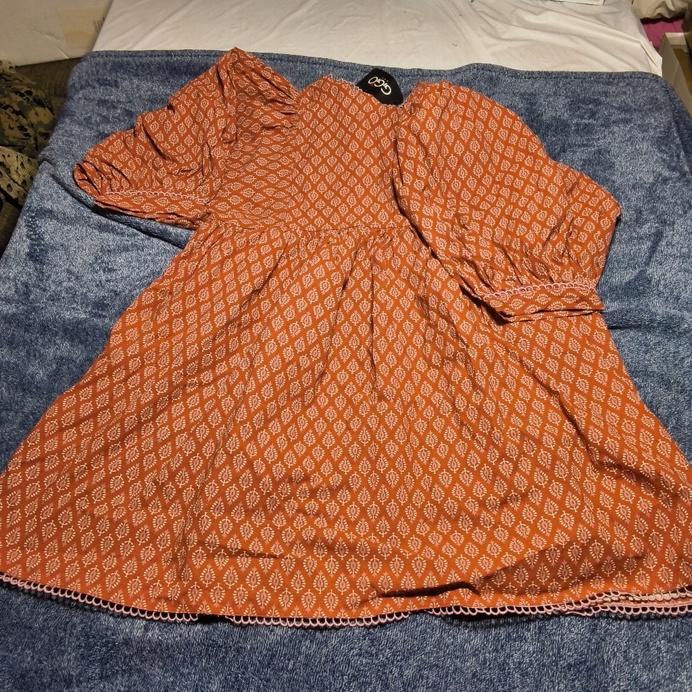 GiGio Women's Puff Sleeve Babydoll Dress with Lace Trim Size Large NWT - Picture 5 of 11